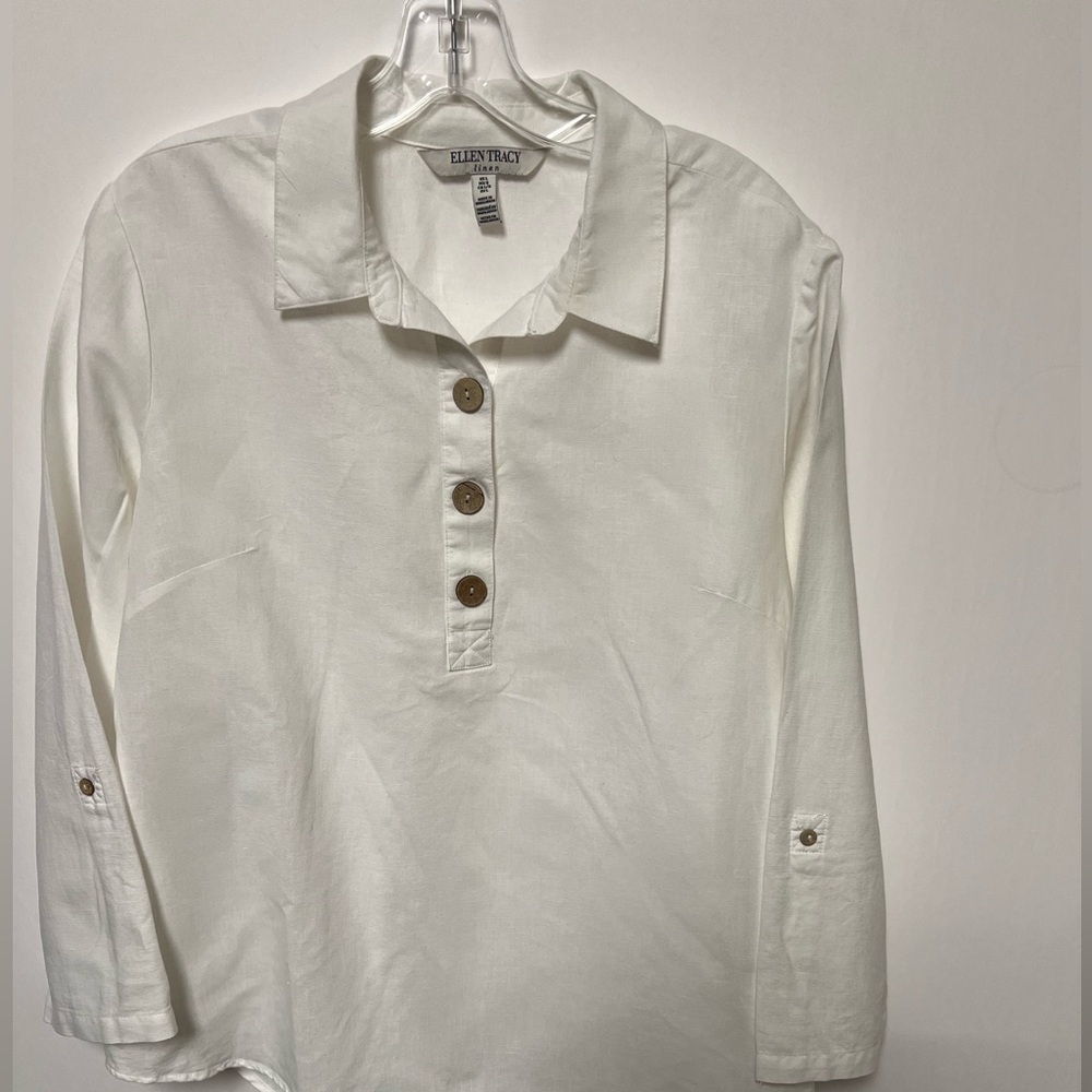 ELLEN TRACY VERY LIGHT CREAM COLOR SIZE LARGE LINEN OVERSIZED SHIRT